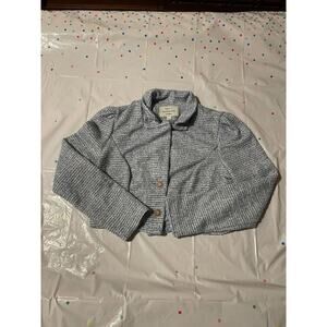 Haute Monde Jacket Womens L Blue Tweed Cropped Button Boucle Coat